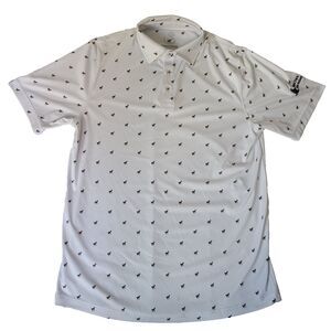 Swannies Mens L White Golf Polo Shirt Angel Park Las Vegas Logo Small Stain